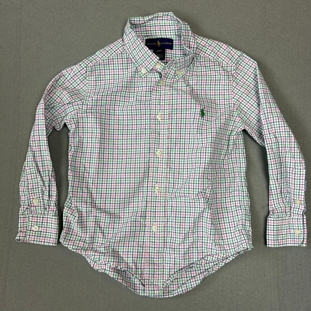 Ralph Lauren Shirts Lot Plaid Button Down & Polo Boys Size 4T Green Multi Color